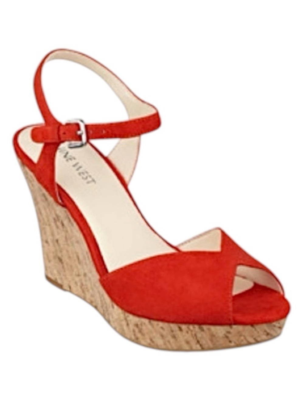 Nine West Orange Suede Wedge Sandals with Ankle Strap Size 10